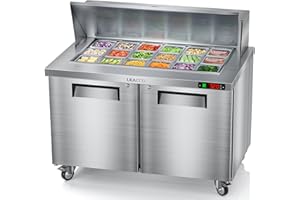 Leacco Refrigerated Sandwich Salad Prep Table, Commercial Workstation Refrigerators with 18 Pans, 48"