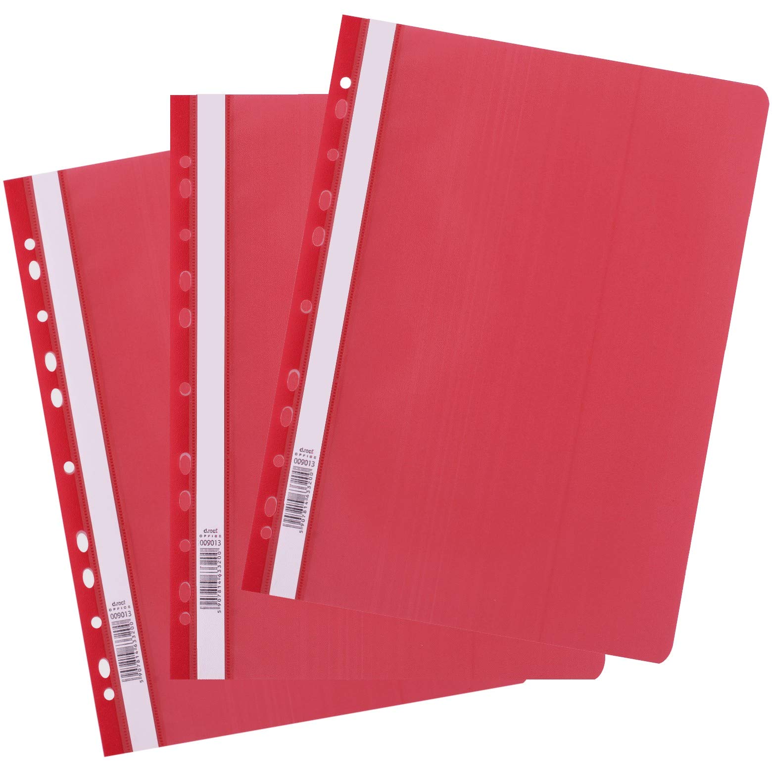 D.RECT Pack of 25 A4 File folders with Perforation Made of Plastic with Transparent Front Cover, Plastic Loose-Leaf Binder Made of PP Film, Perforated, Euro Perforation, red