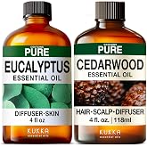 Eucalyptus Essential Oil for Diffuse &amp; Cedarwood Essential Oil for Hair Skin &amp; Diffuser Set - Aromatherapy Grade Essential Oils Set - 2X 4 Fl Oz - Kukka