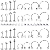 Tvalccoy 16g Silver/Black Lip Rings/Lip Piercing Jewelry/Snake Bite Jewelry/Labret Jewelry/Lip Stud/Lip Hoop Piercing Jewelry/Labret Ring/Lip Earrings Surgical Steel for Women Men