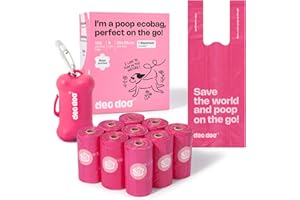 Deo Doo Dog Poop Bags with Handles 9 Rolls 108 Counts Big Sizes Leak Proof and Extra Thick Waste Bags Refill Rolls for Walking Small Medium Large Dogs Cats Litter With Holder Rose Scented