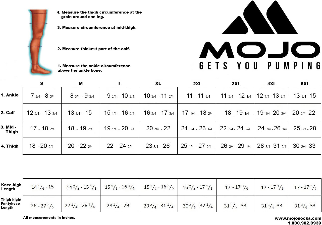 4XL Mojo Compression Socks 20-30mmHg Extra Wide Calf Compression Stockings Plus Size XXXX-L Black: Health & Personal Care