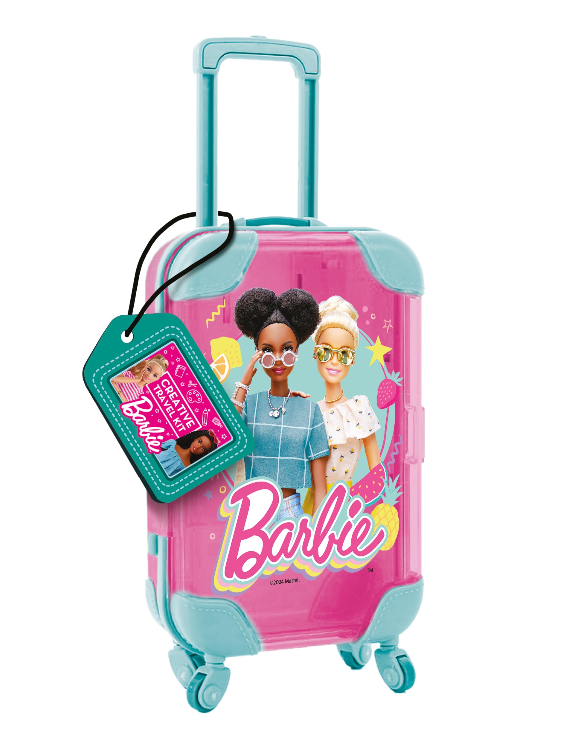 Lisciani - BARBIE CREATIVE TRAVEL KIT- Creative Kit for Kids from 5 Years - Mini Suitcase Size - Colouring Book, 4 Felt Pens, Glitter Stickers, Self Adhesive Diamonds Included
