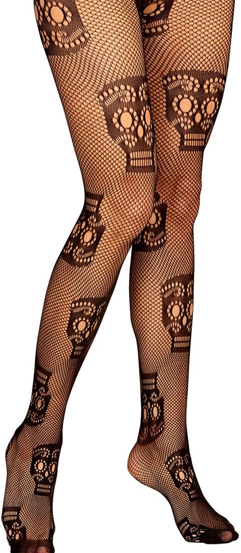 Amakando Medias a Mallas La Catrina - Medias Día de los Muertos - Panti de Halloween - Leotardo Calavera