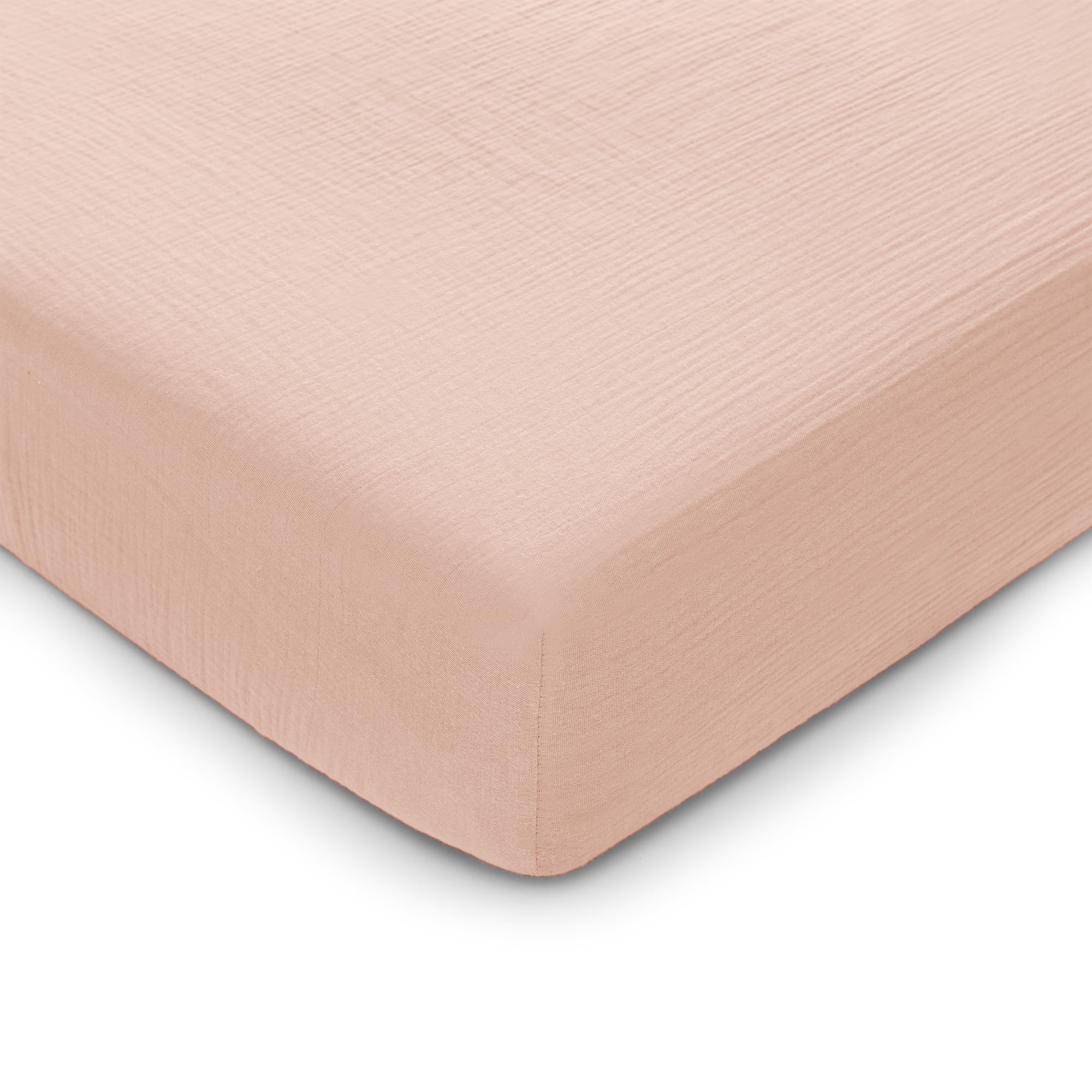 Comfy Cubs Muslin Fitted Cot Sheet - Soft & Breathable for Standard Baby Cot & Crib Mattress - Snug Fit with Secure Elastic, Beautifully Packaged for Boys & Girls - Blush — image 1