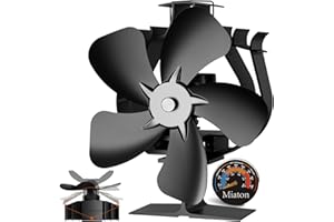 Miaton Oscillating Wood Stove Fan Heat Powered With High Air Volume | 5 Blade Fireplace Fan with Stove Thermometer | Non-electric Cocoon Fan | Fireplace Accessories Tools