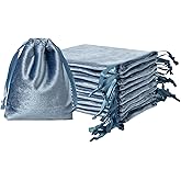 QIANF 12pcs Dusty Blue Velvet Drawstring Bags 3x4 inches Glossy Small Velvet Cloth Gift Bags Jewelry Pouches for Storage Wedding Party Favor Christmas