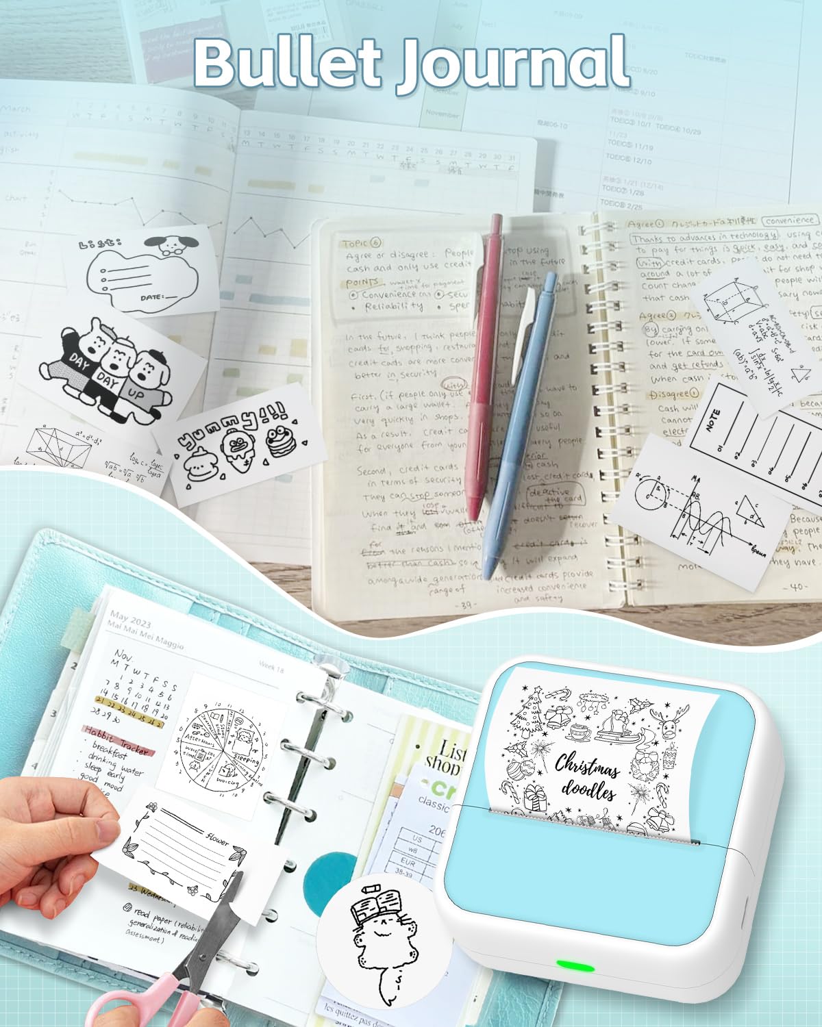 Sticker Printer - Printpods Mini Printer with Stickers, Print Pod, Bluetooth Inkless Printers, Sticker Maker, Portable Thermal Printer for iphone, Impresora Portátil for Notes, Journal, DIY, Kids Gift