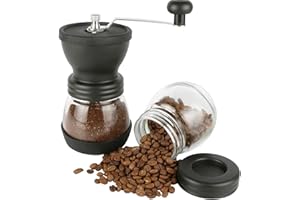 SZLYTYUN 4-Piece Mini Manual Coffee Grinder Set with Conical Ceramic Burrs, Manual Adjustable Coarseness, Includes Two Glass Jars, Cleaning Brush, and Measuring Spoon