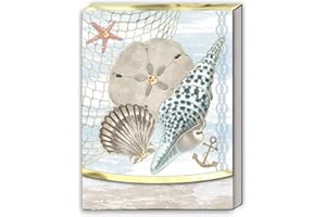Punch Studio Pocket Note Pads - 75-Sheet Coastal Theme Notepad with Fold-Over Cover & Magnet Closure, 3" x 4", Ocean Shells