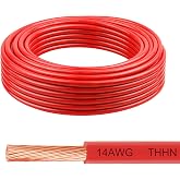 THHN Wire 14 Gauge 25 FT, 14 AWG Stranded OFC Copper Electrical Building Wire with Nylon Jacket PVC Insulation, Rated 600V for Residential, Industrial, CNC, Ground (14 Gauge, Red)