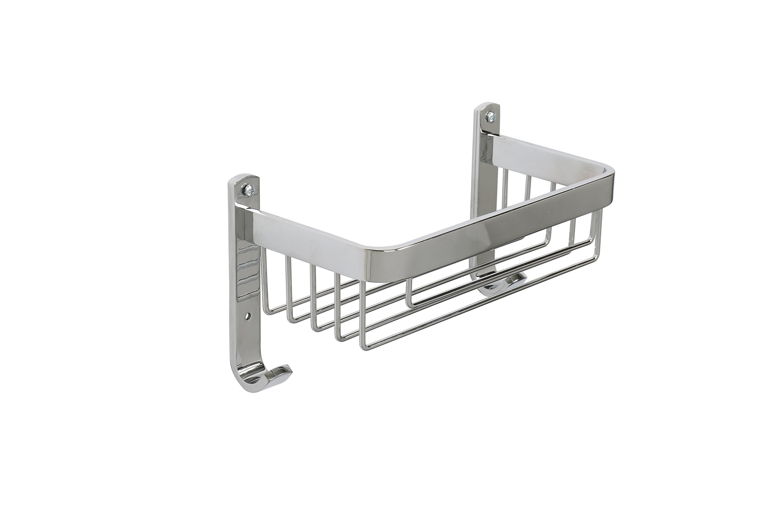 Croydex Aluminium Large Shower Caddy - Bathroom Storage Solution, Wall-Mounted Basket with Hooks, Chrome Bathroom Accessory, Rust-Free, Includes Wall Plugs & Screws, 5kg Load