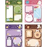 4 Pack Cute Sticky Notes Cartoon Animal Sticky Memo Pads Kawaii Small Self-Stick Memo Note Pad Office School Supplies (Cartoon-1)