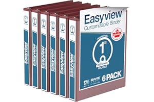 DAVIS GROUP Easyview Premium 3-Ring Binders with Clear-View Covers and Round Rings, Binders for School or Office, 1 Inch, Pack of 6, Burgundy