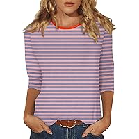 Amazon.com: 3/4 Sleeve Tops for Women Crew Neck Cute Striped