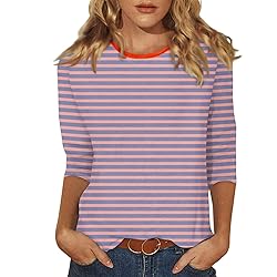 slqdgmryz 3/4 Sleeve Tops for Women Summer Striped