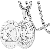 FaithHeart Saint Christopher/Florian/Sebastian Necklace for Men, Stainless Steel/18K Gold Plated St Christopher Necklaces Religious Amulet Pendant Christian Gifts for Men