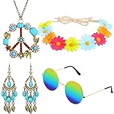 Hicarer Hippie Costume Accessories Include Sunglasses, Peace Sign Necklace, Boho Headband and Earring for 60s 70s Party