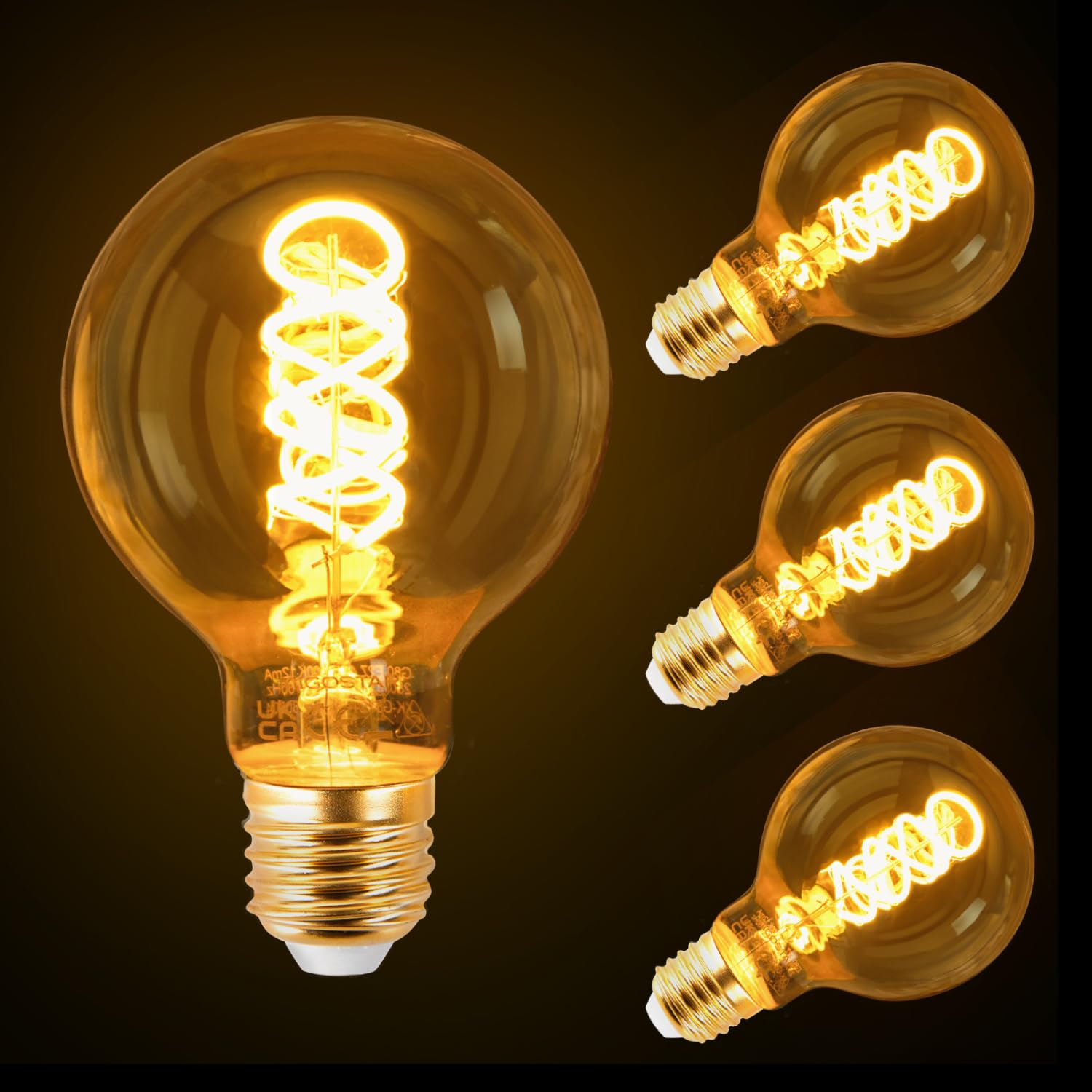 Aigostar E27 Vintage Light Bulbs, 4W Edison Screw Bulb E27 LED Bulb, Spiral Filament Light Bulbs, G80 Warm White 1800K, 40W Equivalent, Pack of 3