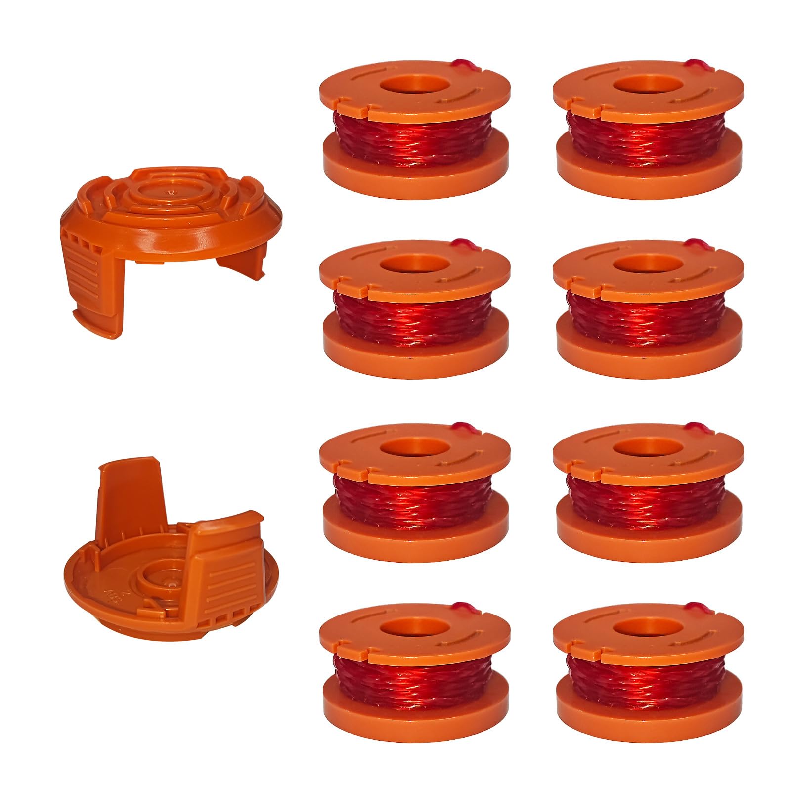 Photo 1 of A ANLEOLIFE 10 Pack WA0010 Weed Eater Line Spool for Worx String Trimmers, 10ft 0.065" Auto-Feed Replacement Spools(8 Spools + 2 Cap)