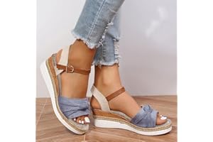 EMRELOD Orthopedic Wedge Sandals for Women Summer Platform Sandals Dressy Open Toe Ankle Strap Casual Low Heel Slip on Sandals Beach Dress Sandals Espadrille Sandals Comfortable Outdoor Shoes (04-Grey, 8)