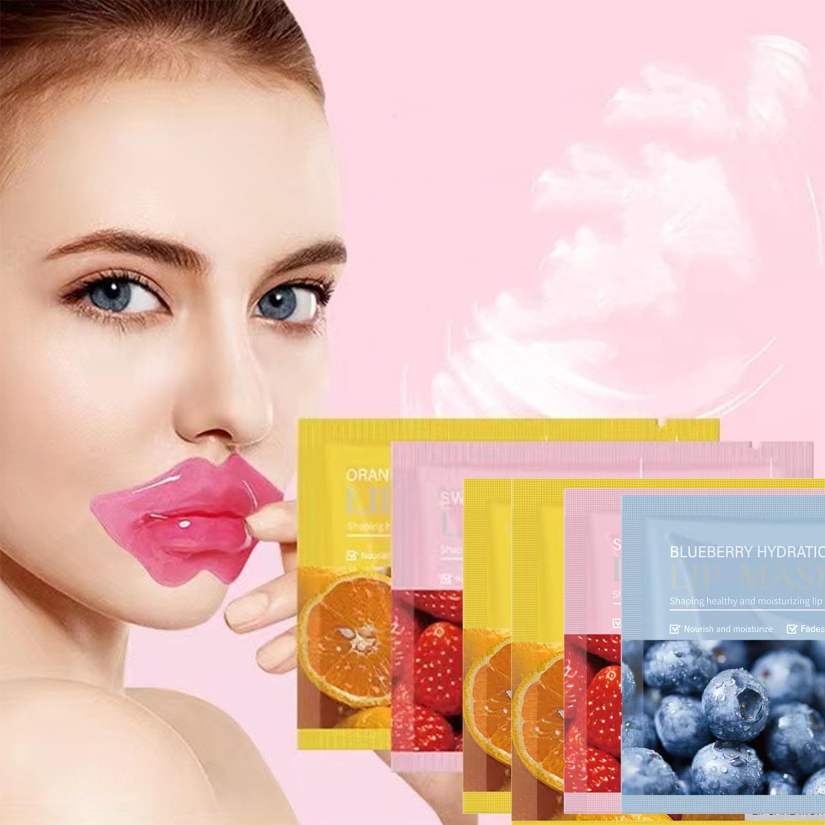 15 pieces of collagen crystal lip mask can nourish, moisturize, protect lips, resist aging, exfoliate and prevent chapped skin (Orange, strawberry, blueberry)