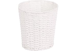 Zuvo Round Wicker Waste Basket Paper Bin - Wicker Trash Basket - Woven Trash Can Rubbish Basket for Bedroom, Bathroom, Offices or Home (White)