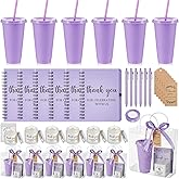 Nuogo 6 Sets New Parent Shower Prizes for Player Winners Adults Include Plastic Tumbler Notebook Scented Candles Ballpoint Pen Gift Bag, Party Player Winner Gifts (Purple Color,Classic Style)