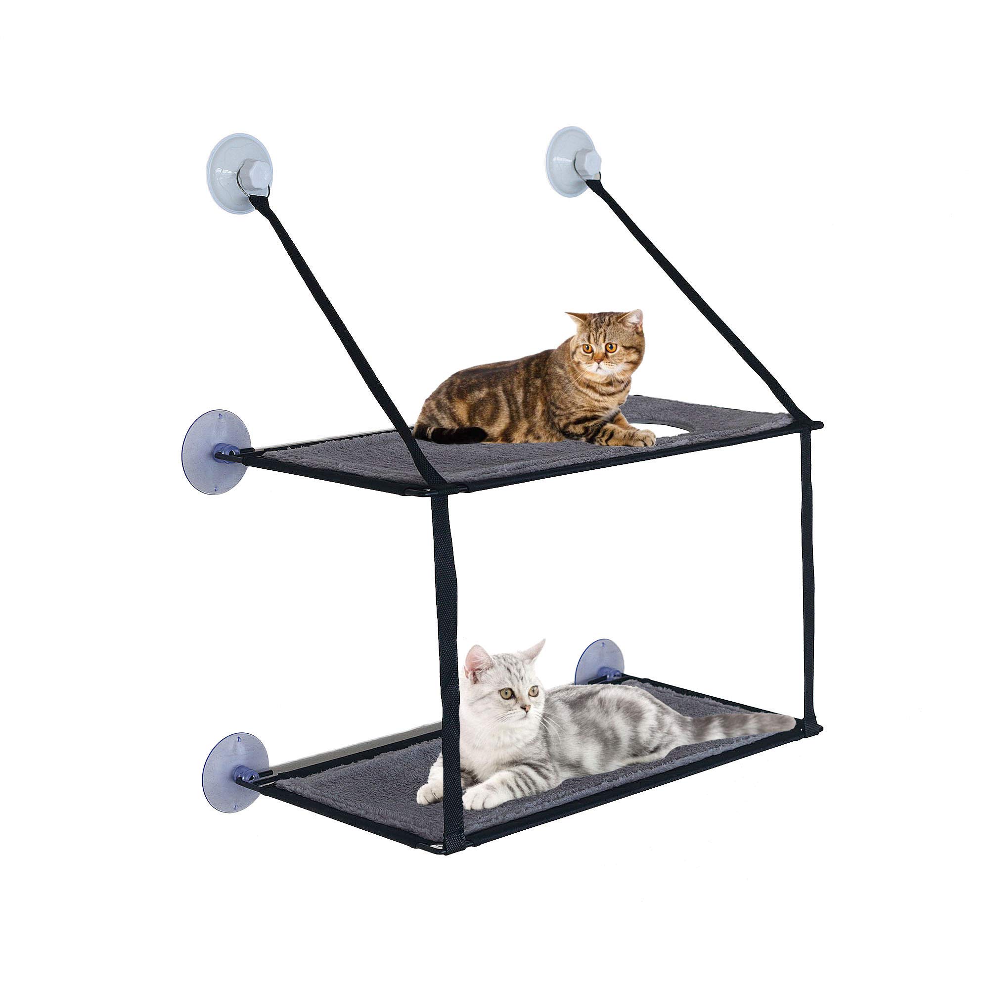 ANPPEX Cat Hanging Bed, Double-Layer Hammock Bed Window Perch Bed Seat with Suction Cup, Comfortable Durable Solid Save Space Easy to Clean Install