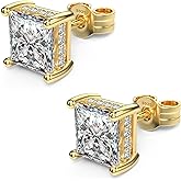 TATCAI 18K White Gold Plated Sterling Silver Princess Cut Square Cubic Zirconia Stud Earrings for Women Men Clear CZ Diamond Stud Earrings
