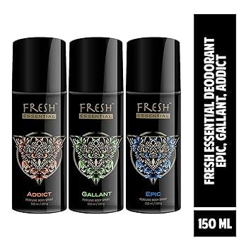 Fresh Essential Perfume Body Spray, 150 ml/100g(Pack of 3)