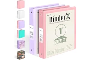SOOEZ 2 Pack BinderX Extra Durable 3 Ring Binder, 1 Inch Binder Round Rings, Fits 350 Sheets of 8.5x11 Paper, Customizable View Cover with Inside Pockets, Cute 1 Inch Binders 3 Ring, Pink & Purple