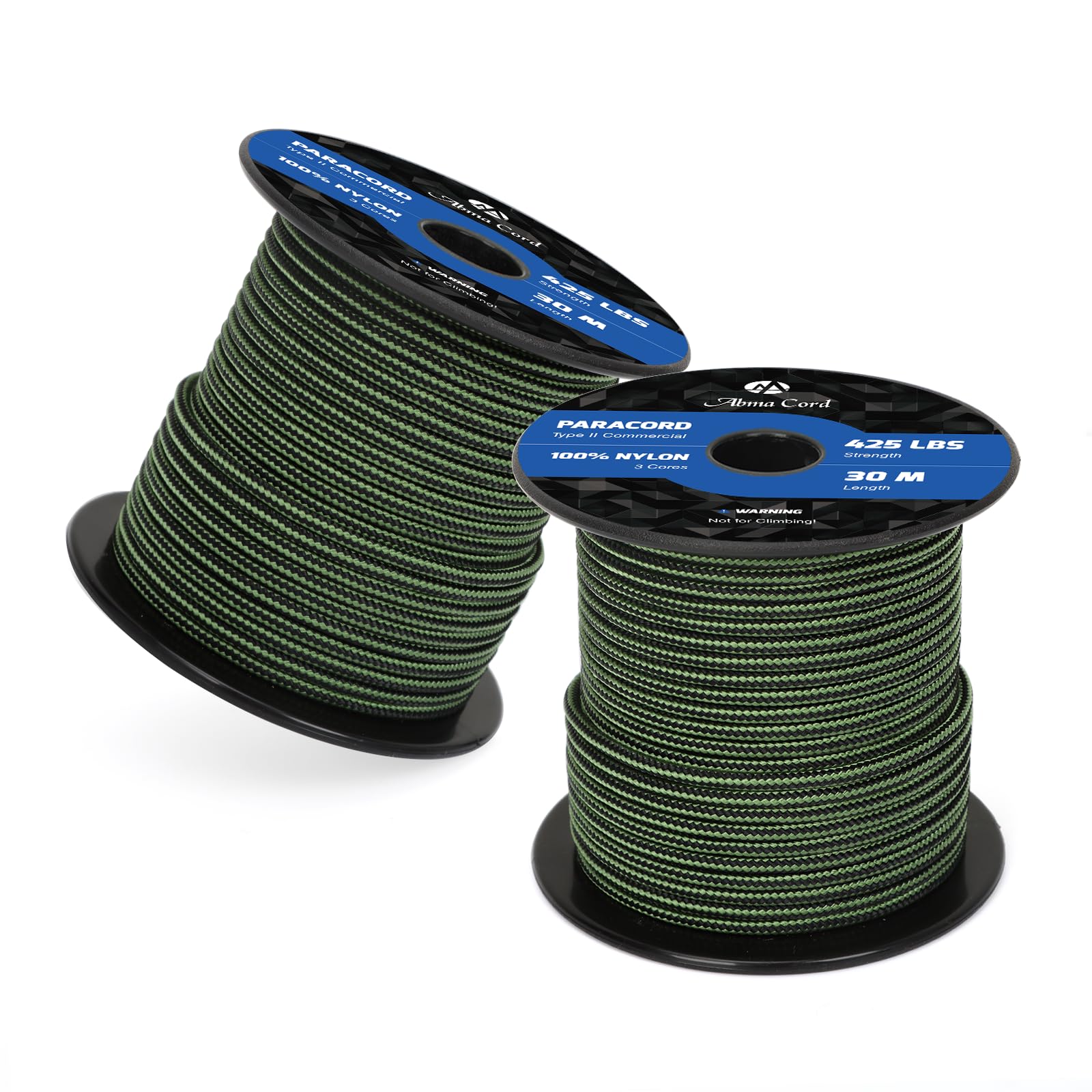Abma Cord Paracord 425 lbs 3mm 100% Nylon 30M - Forest Green & Black