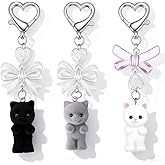 Matwsec 3PCS Fuzzy Cat Keychain Cute Cat Plush Keychain Y2k Kawaii Kitty Matching Keychains with Bow for Women Backpack Purse Handbag Accessories Birthday Christmas Gifts