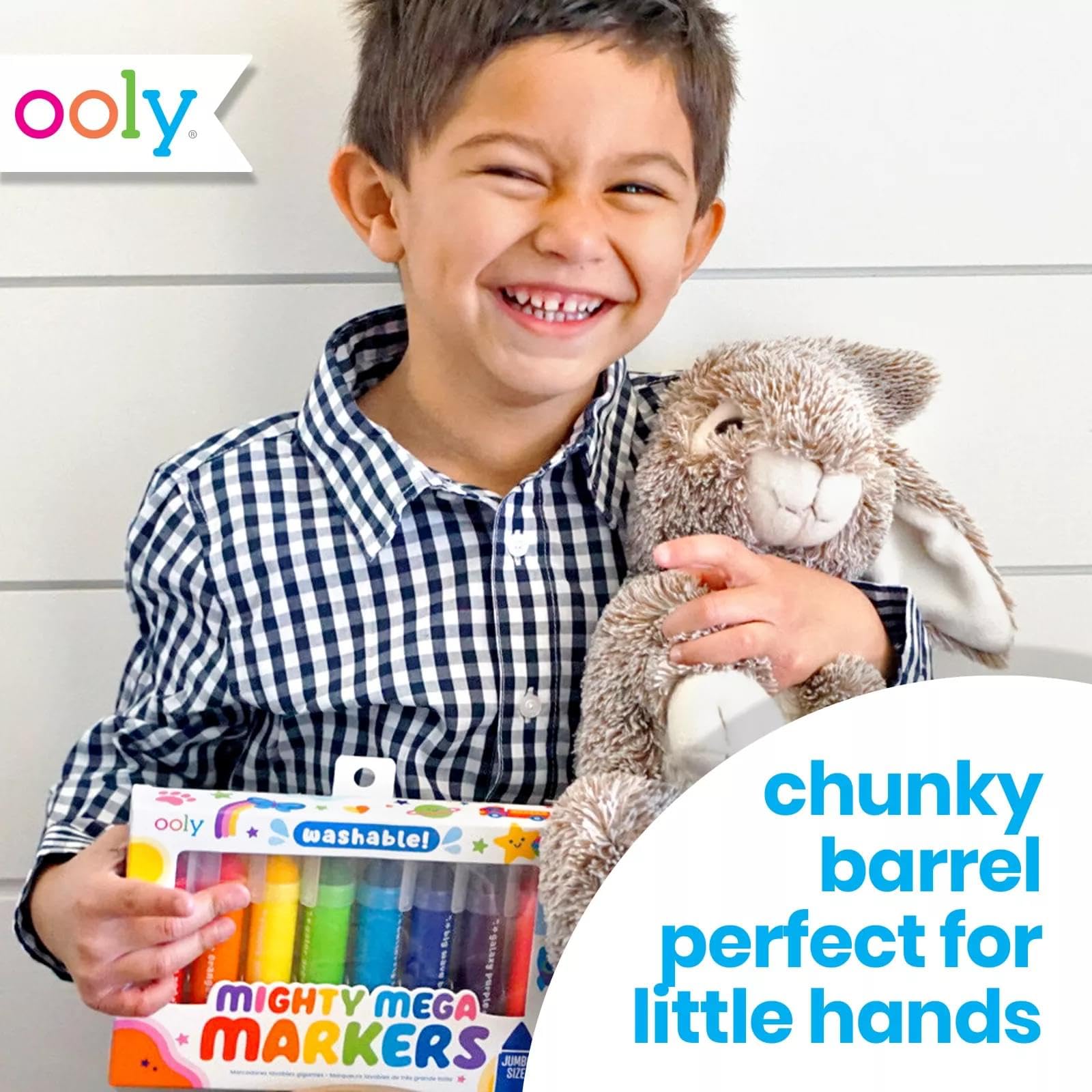Ooly Thick Washable Toddler Markers with Jumbo Grip, Mighty Mega Triangle Tip Markers for Toddlers with Jumbo Barrel, Perfect for Little Hands, Back to School Supplies - TRIANGLE TIP