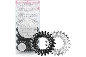 invisibobble Original Traceless Spiral Hair Ties - Pack of 8, Crystal Clear and True Black- Strong Elastic Grip Coil Accessories for Women - Non Soaking - Gentle for Girls Teens and Thick Hair