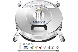 MEKOH 18" Pressure Washer Surface Cleaner 4500 PSI，4 Wheels Stainless Steel Power Washer Attachment for Driveway Sidewalk Patio Concrete Cleaning, 1/4'' Quick-Connect, 1 Extension Wand&5 Spray Nozzles
