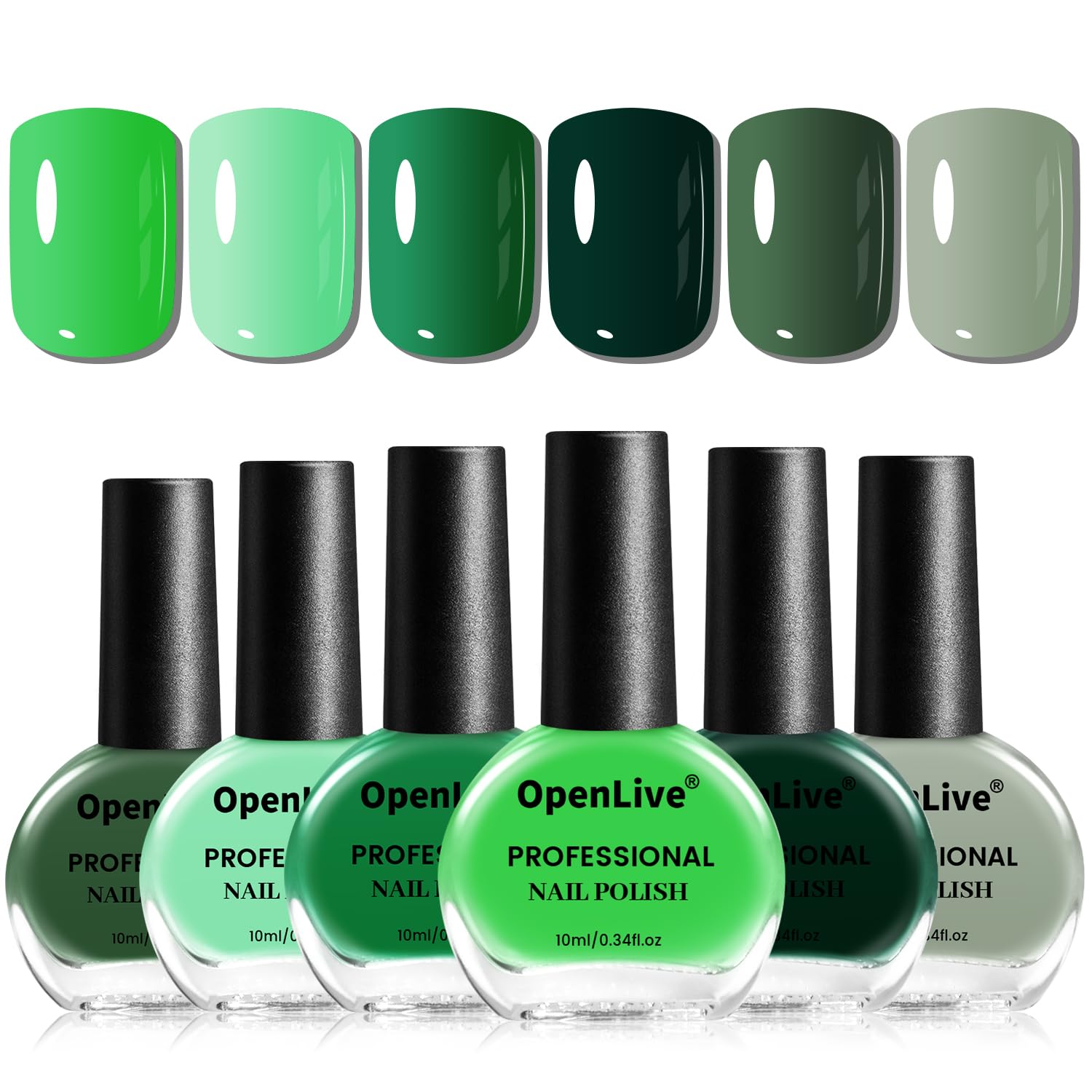 Photo 1 of OpenLive Green Nail Polish 6Pcs Nail Polish Set All Seasons Neutral Color Quick Dry Nail Polish Set for Collection St. Patrick's Day Gift for Her