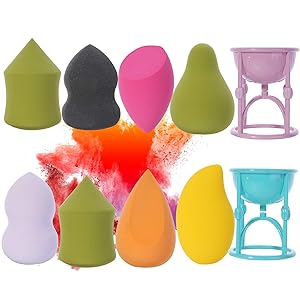 Beauty Blender 10 Pcs Set Makeup Sponges Fruit Mango Sponge &Wedge Flat Sided& Egg Shaped Makeup Sponges Cute Different Face Sponges for Makeup Latex Free Different Shapes