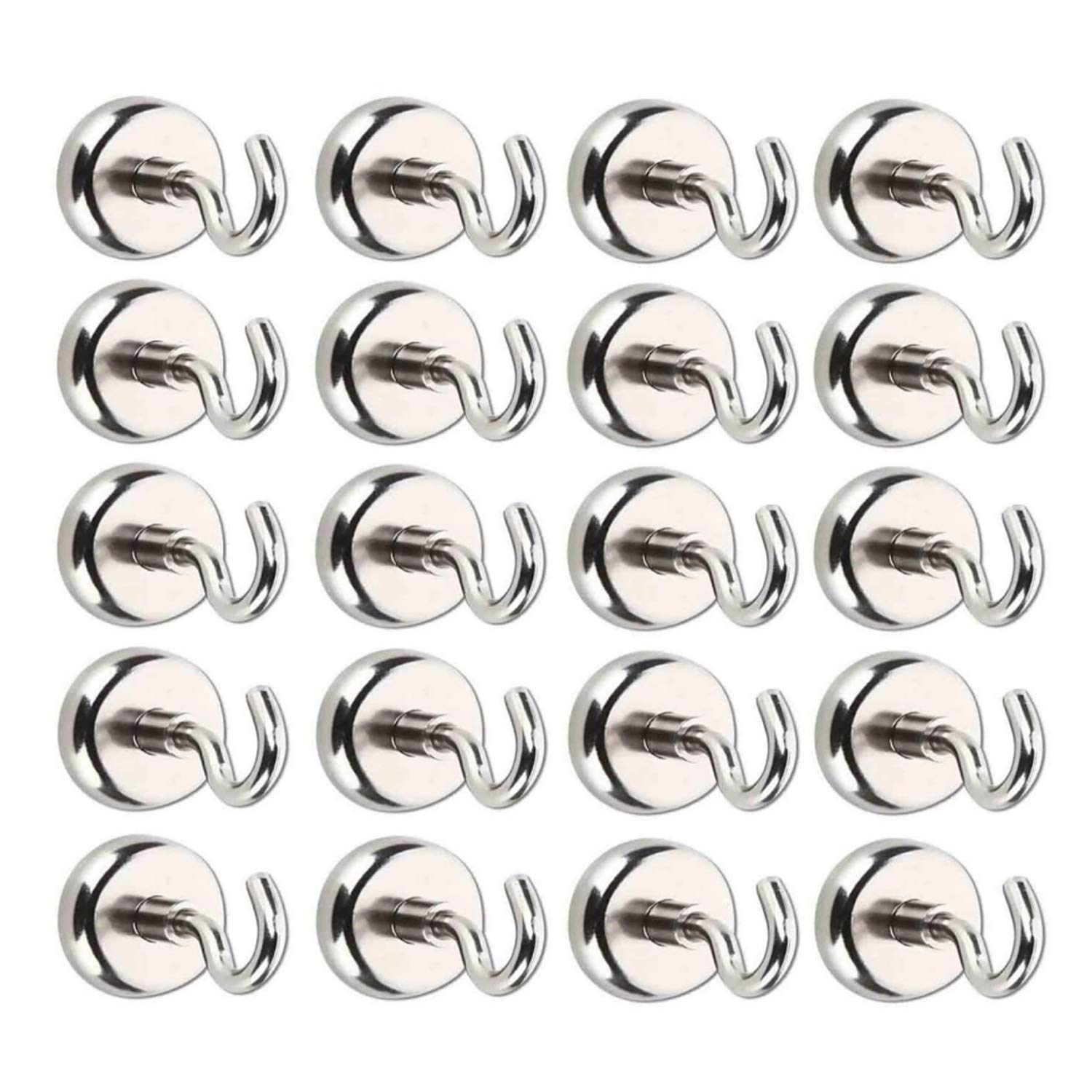 TAOHUIEU Magnetic Hooks,Self Adhesive Hooks,Powerful Heavy Duty Magnet Great for Your Refrigerator/Magnetic Surfaces Strong Hanging Picture Hooks/Coat Hooks/Cup/Towel Hook (16mm-20 Pack)