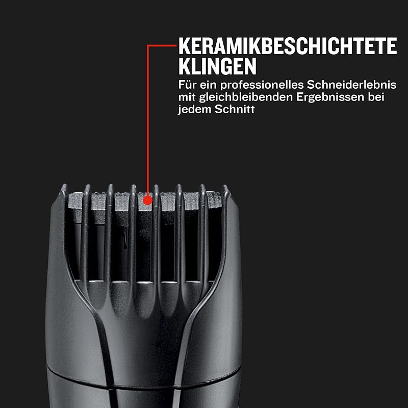 Barttrimmer Herren [selbstschärf. Keramik Klingen/0,4-18mm] Bartschneider Set (Einstellrad mit 9 Längeneinstellungen ab 1,5mm, Netz-/Akkubetrieb, LED Ladeanzeige, Langhaarschneider) MB320C