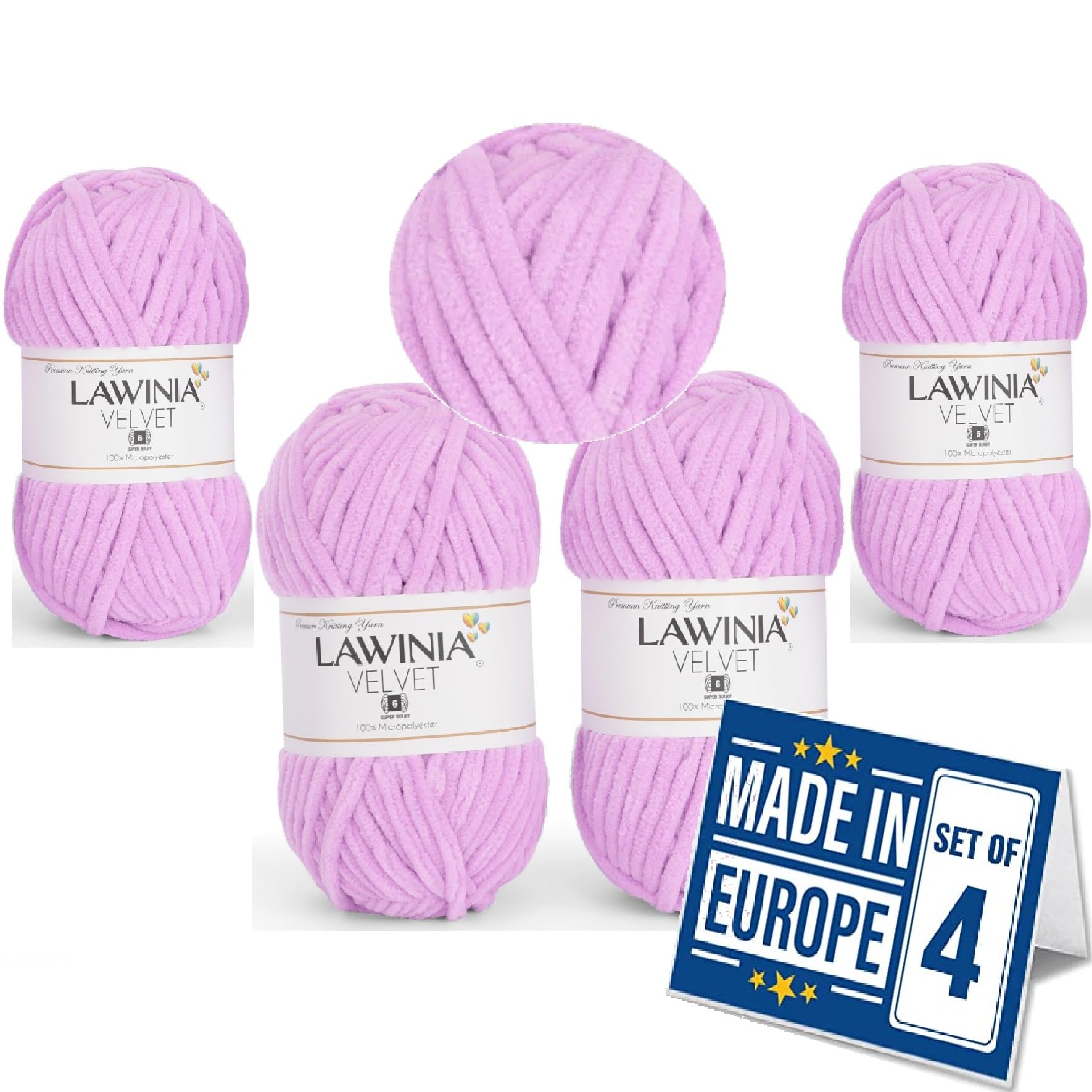LAWINIA -Velvet Premium Soft Chenille Yarn Chunky, Velvet Yarn Crochet, Does NOT SHED, Plush Blanket Wool for Crochet, Thick Chunky Wool for Knitting, Pack of 4