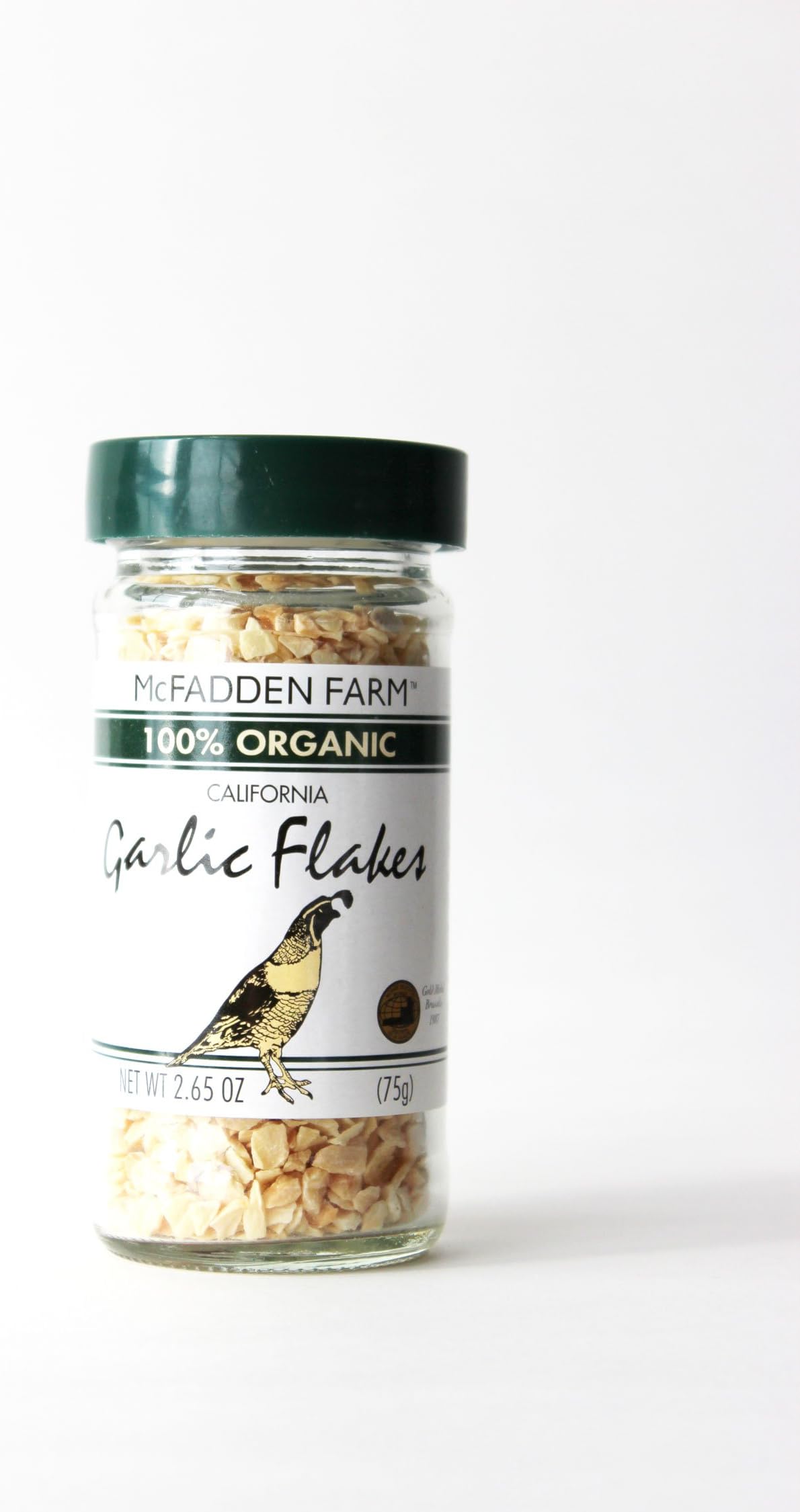 McFadden Farm Organic Garlic Flakes, Grown and packed in the U.S.A., 2.65 oz. glass jar
