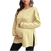 MakeMeChic Women's Maternity Sweatshirt Round Neck Long Sleeve Split Pregnancy Shirt Fall Maternity Clothes Tops