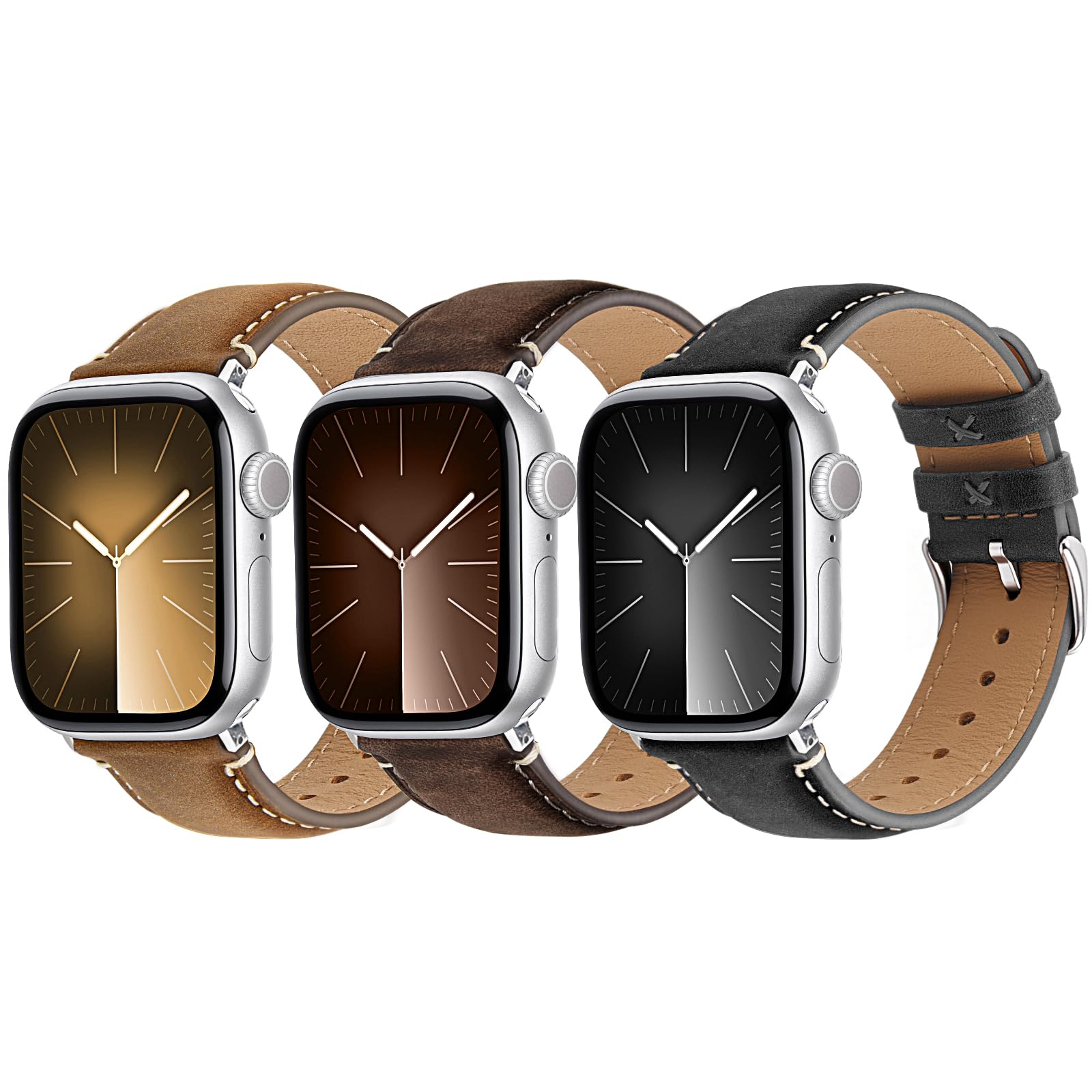 Wristitani 3 Pack Leather Bands Compatible With Apple Watch Bands 44mm 45mm 46mm 49mm 40mm 41mm 42mm for Men,Genuine Leather Replacement Straps for iWatch Ultra3/2/1 SE3/2/1 Series 11/10/9/8/7/6/5/4