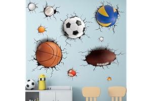 Amimagen Basketball Football Through The Wall Sports Wall Decals - Kids Baby Boys Wall Stickers - Nursery Playroom Classroom Daycare Game Room Bedroom Home Wall Decor, Large