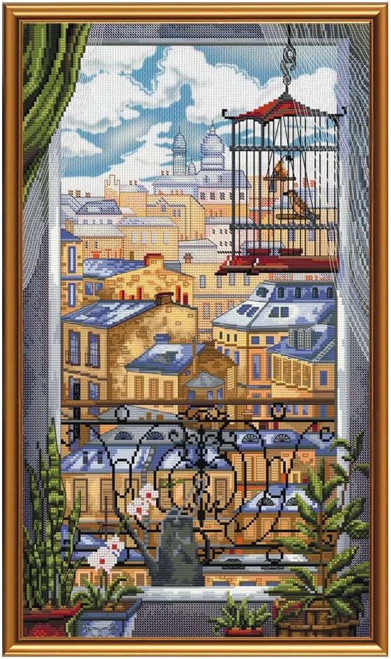 DIY Beaded Embroidery Kit - Window to City - 10,5" X 18", Home Decor