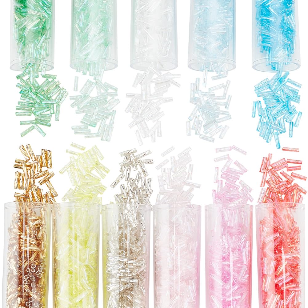 PH PandaHall 2200Pcs 11 Colors Twist Bugle Beads, 6x2mm Long Tube Beads Glass Seed Beads Colorful Craft Beads Loose Spacer Bead for Earrings Bracelets Necklaces Waist Chain Jewelry DIY Crafts Making