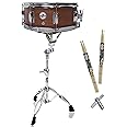 GRIFFIN Snare Drum Package with Snare Stand, 2 Pairs of Drum Sticks & Drum Key | Snare Kit with Poplar Wood Shell 14" x 5.5" with Flat Hickory PVC | 8 Metal Tuning Lugs & Snare Strainer Throw Off