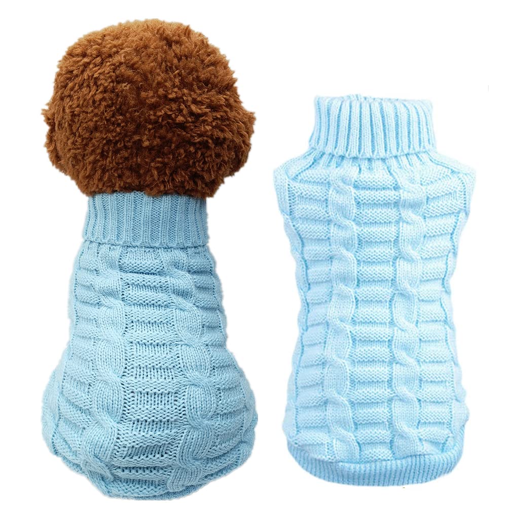 Knitted Braid Plait Turtleneck Sweater Knitwear Outwear for Dogs & Cats (Light Blue, M)